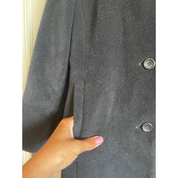 Larry Levine long black wool coat faux fur collar buttons lined pockets Size 6p - Picture 6 of 11